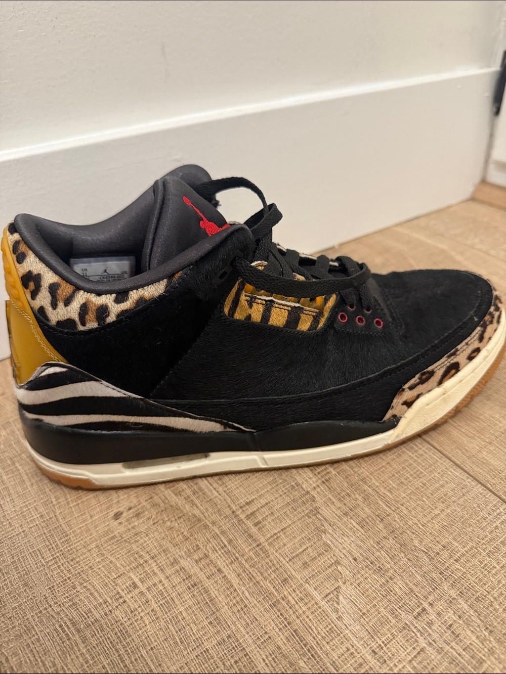 Jordan Men's Black with Leopard, Zebra & Yellow Accent Sneakers